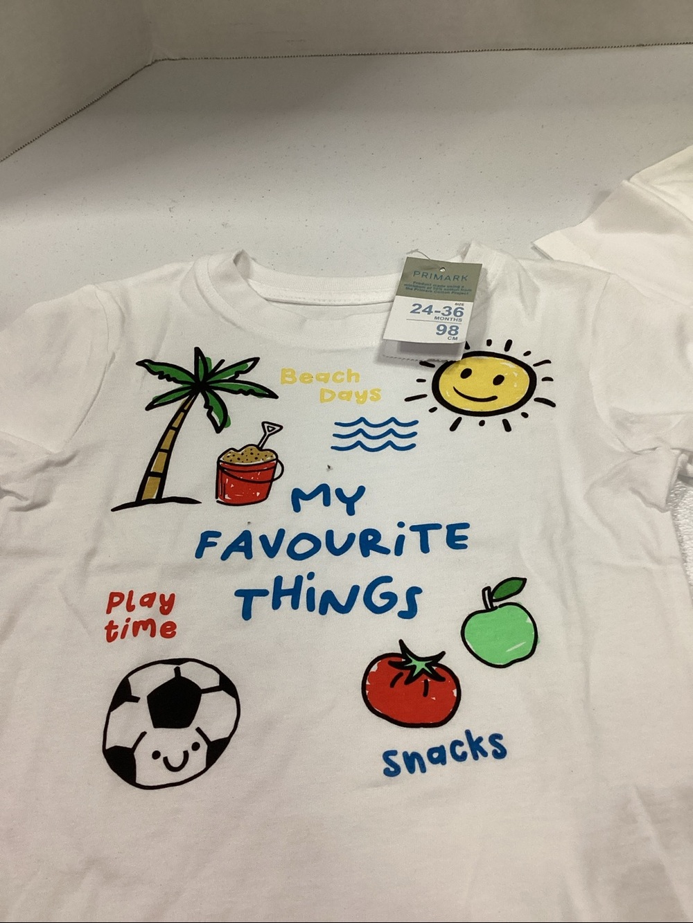 Primark White & Mint Kids Short Sleeve Tees - Playful Graphic Pack